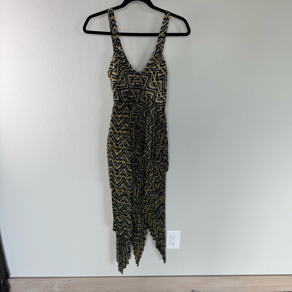 NWOT A.L.C. Kendall Ikat Print Silk Layer Dress Yellow Black Boho Women’s Size 2 - Picture 4 of 14